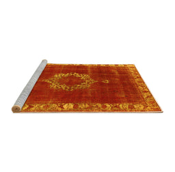 Sideview of Machine Washable Oriental Yellow Industrial Rug, wshurb543yw