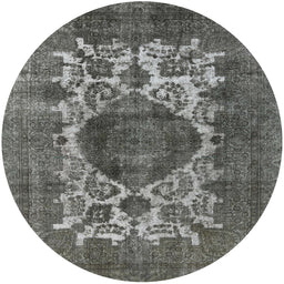 Round Mid-Century Modern Black Oriental Rug, urb544