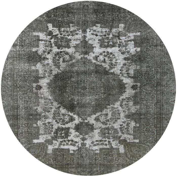 Round Mid-Century Modern Black Oriental Rug, urb544
