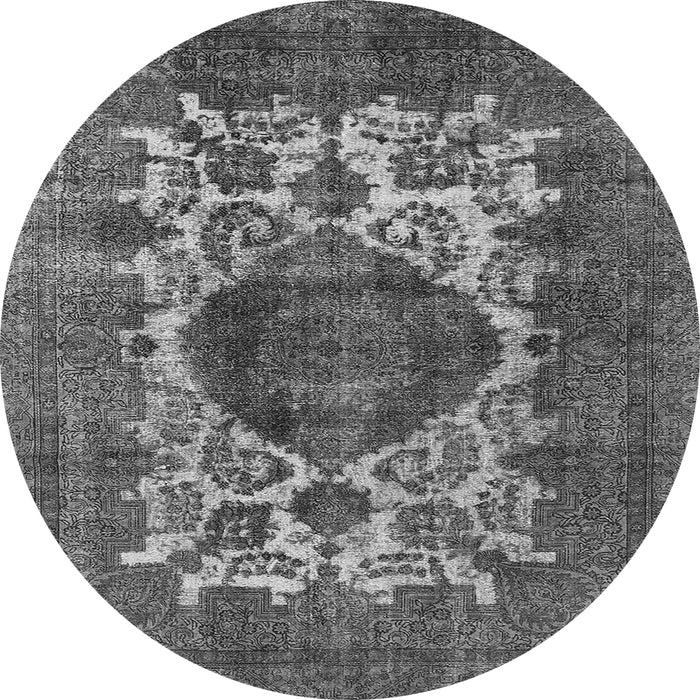 Round Machine Washable Oriental Gray Industrial Rug, wshurb544gry
