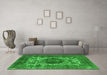 Machine Washable Oriental Green Industrial Area Rugs in a Living Room,, wshurb544grn