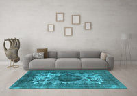 Machine Washable Oriental Light Blue Industrial Rug, wshurb544lblu