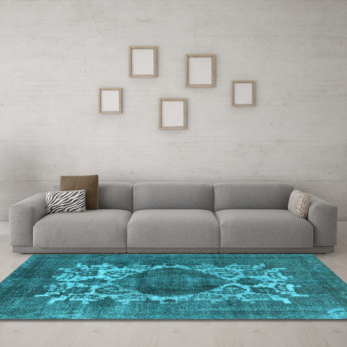Machine Washable Oriental Light Blue Industrial Rug in a Living Room, wshurb544lblu