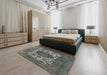 Mid-Century Modern Black Oriental Rug in a Bedroom, urb544