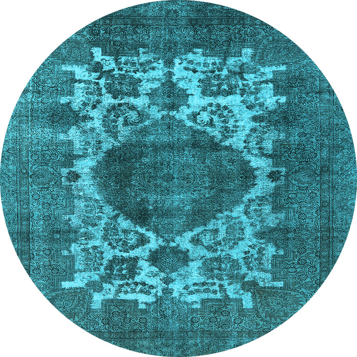 Round Machine Washable Oriental Light Blue Industrial Rug, wshurb544lblu