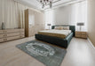 Mid-Century Modern Light Black Oriental Rug in a Bedroom, urb545