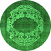 Round Machine Washable Oriental Green Industrial Area Rugs, wshurb545grn