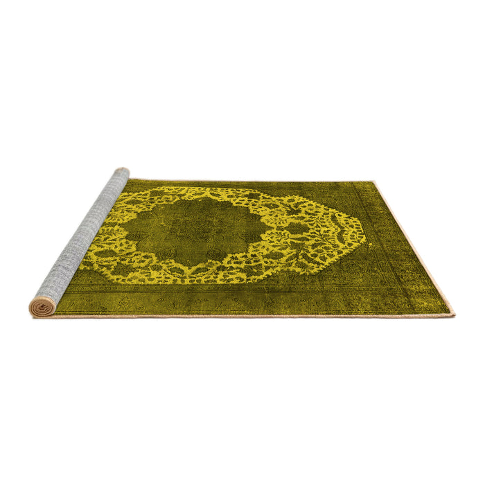 Sideview of Machine Washable Oriental Yellow Industrial Rug, wshurb545yw