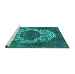 Sideview of Machine Washable Oriental Turquoise Industrial Area Rugs, wshurb545turq