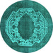 Round Machine Washable Oriental Turquoise Industrial Area Rugs, wshurb545turq