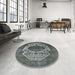 Round Machine Washable Industrial Modern Light Black Rug in a Office, wshurb545