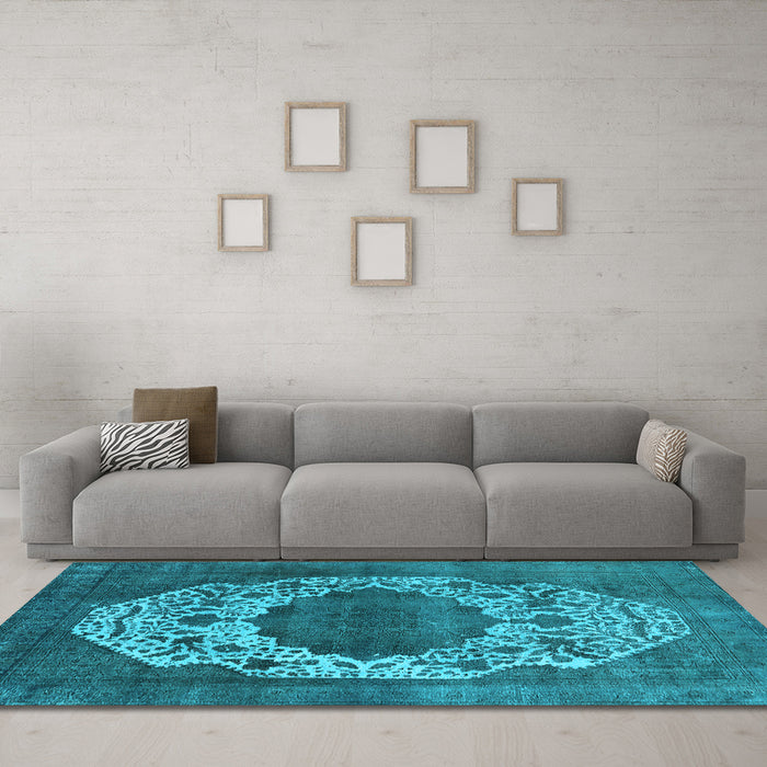 Machine Washable Oriental Light Blue Industrial Rug in a Living Room, wshurb545lblu