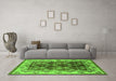 Machine Washable Oriental Green Industrial Area Rugs in a Living Room,, wshurb546grn