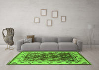 Machine Washable Oriental Green Industrial Rug, wshurb546grn