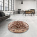 Round Machine Washable Industrial Modern Dark Sienna Brown Rug in a Office, wshurb546