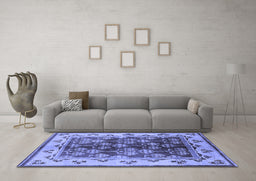 Machine Washable Oriental Blue Industrial Rug in a Living Room, wshurb546blu