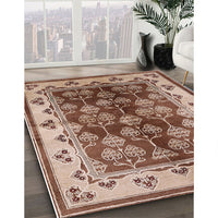 Mid-Century Modern Dark Sienna Brown Oriental Rug, urb546