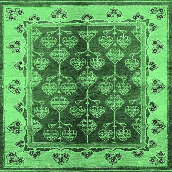 Square Machine Washable Oriental Emerald Green Industrial Area Rugs, wshurb546emgrn