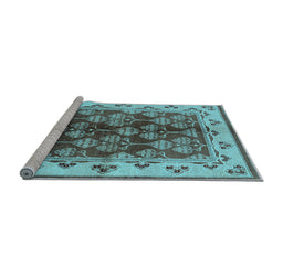 Sideview of Machine Washable Oriental Light Blue Industrial Rug, wshurb546lblu