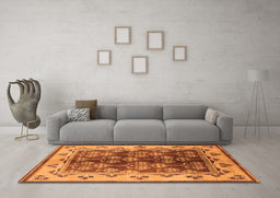 Machine Washable Oriental Orange Industrial Area Rugs in a Living Room, wshurb546org