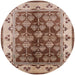 Round Mid-Century Modern Dark Sienna Brown Oriental Rug, urb546