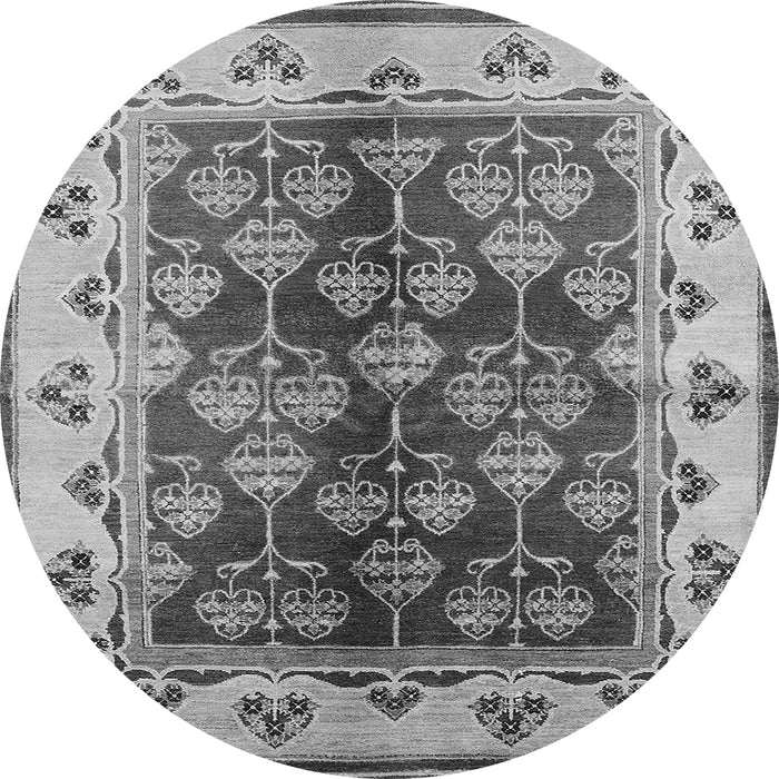 Round Machine Washable Oriental Gray Industrial Rug, wshurb546gry