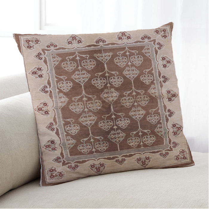 Lifestyle Image of Mid-Century Modern Urban Square Dark Sienna Brown Throw Pillow, 18 inch by 18 inch, pwurb546