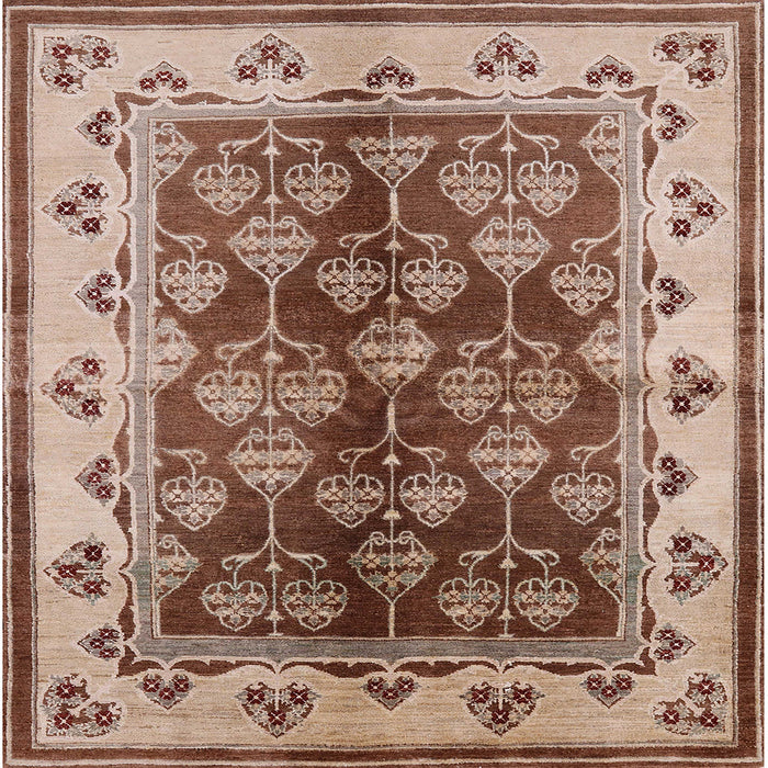Square Mid-Century Modern Dark Sienna Brown Oriental Rug, urb546