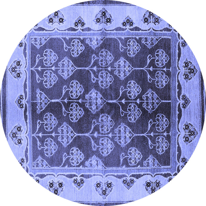 Round Machine Washable Oriental Blue Industrial Rug, wshurb546blu