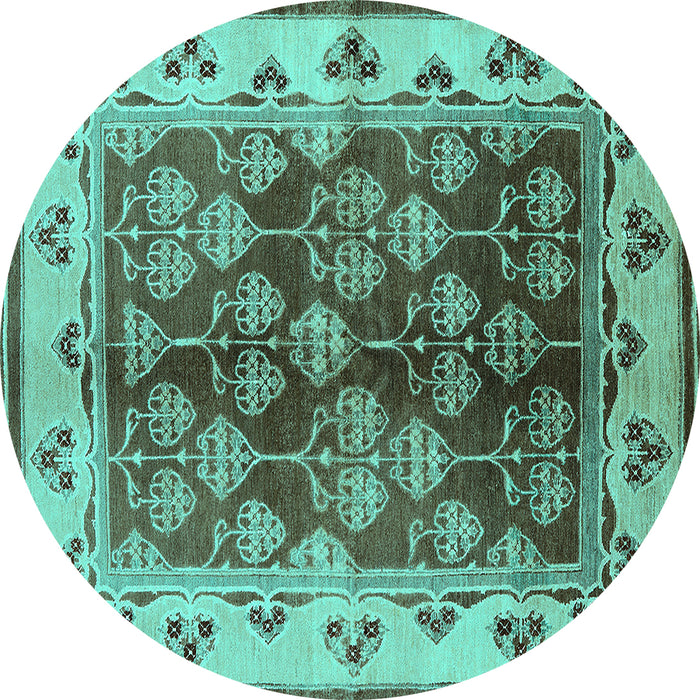 Round Machine Washable Oriental Turquoise Industrial Area Rugs, wshurb546turq