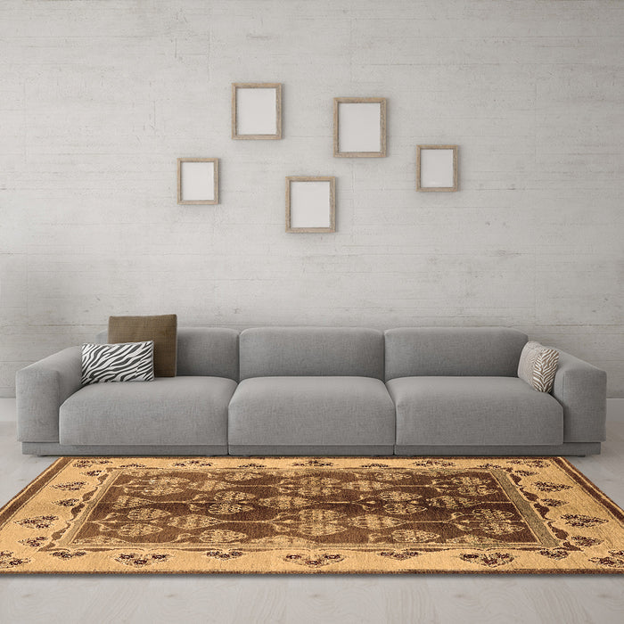 Machine Washable Oriental Brown Industrial Rug in a Living Room,, wshurb546brn
