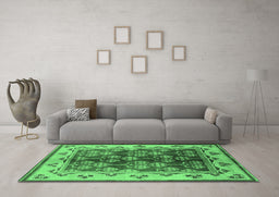 Machine Washable Oriental Emerald Green Industrial Area Rugs in a Living Room,, wshurb546emgrn