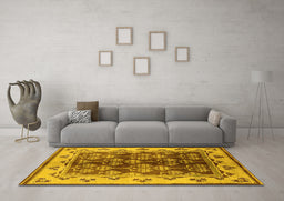 Machine Washable Oriental Yellow Industrial Rug in a Living Room, wshurb546yw