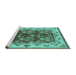 Sideview of Machine Washable Oriental Turquoise Industrial Area Rugs, wshurb546turq