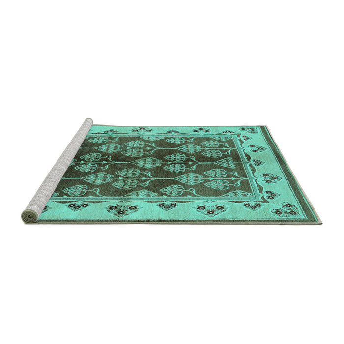 Sideview of Machine Washable Oriental Turquoise Industrial Area Rugs, wshurb546turq