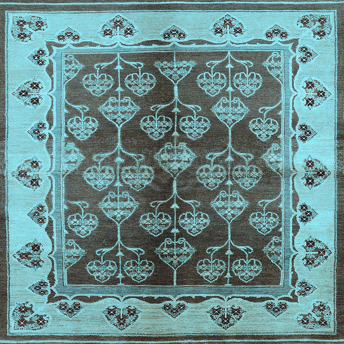 Square Machine Washable Oriental Light Blue Industrial Rug, wshurb546lblu