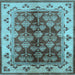 Square Machine Washable Oriental Light Blue Industrial Rug, wshurb546lblu