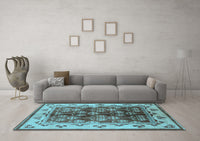 Machine Washable Oriental Light Blue Industrial Rug, wshurb546lblu