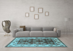 Machine Washable Oriental Light Blue Industrial Rug in a Living Room, wshurb546lblu