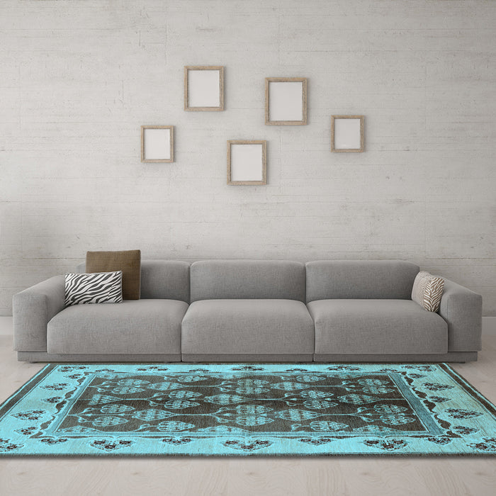 Machine Washable Oriental Light Blue Industrial Rug in a Living Room, wshurb546lblu