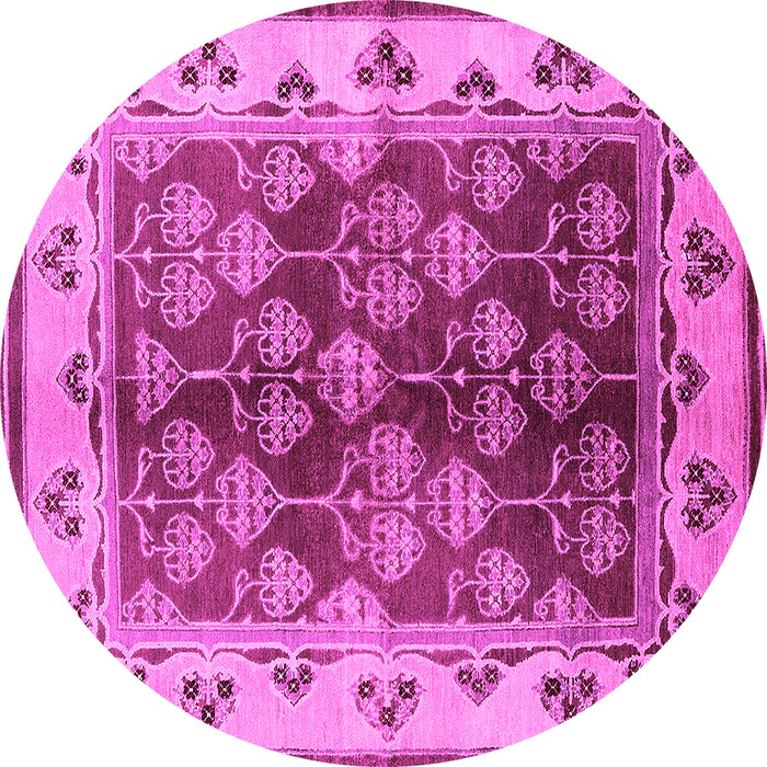 Round Machine Washable Oriental Pink Industrial Rug, wshurb546pnk