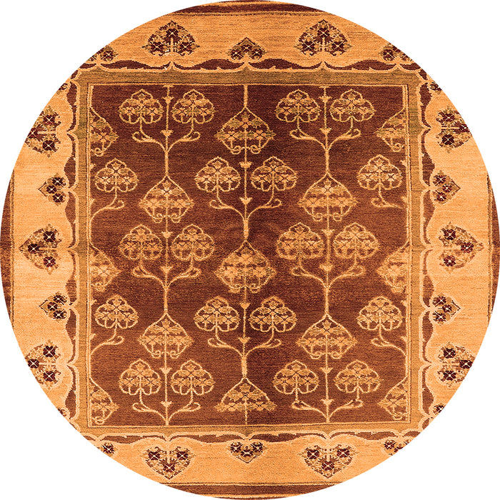 Round Machine Washable Oriental Orange Industrial Area Rugs, wshurb546org