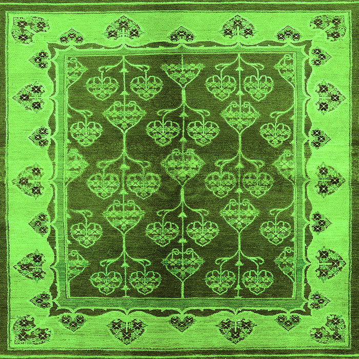 Square Machine Washable Oriental Green Industrial Area Rugs, wshurb546grn