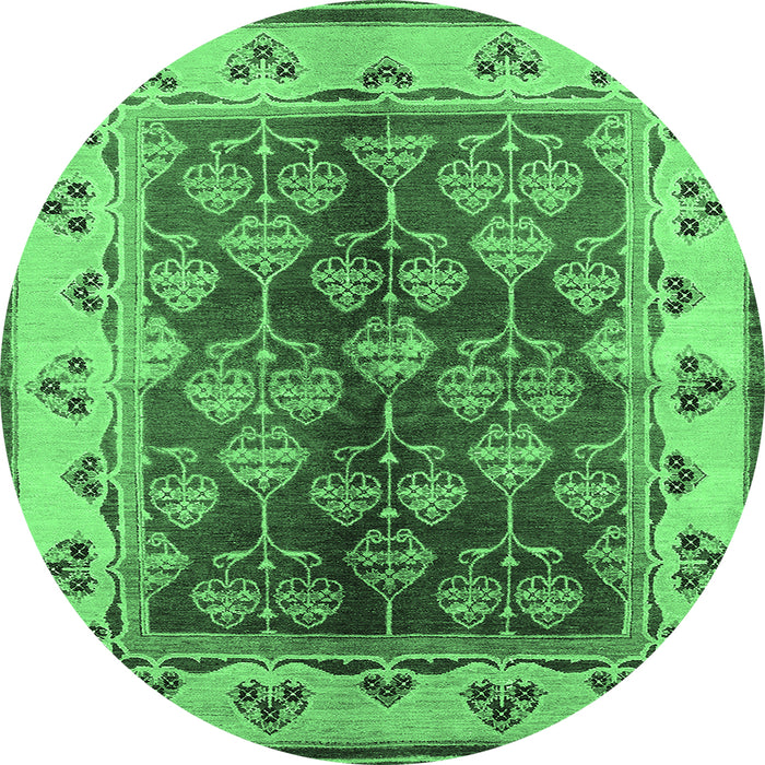 Round Machine Washable Oriental Emerald Green Industrial Area Rugs, wshurb546emgrn