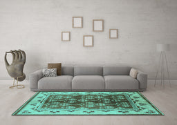 Machine Washable Oriental Turquoise Industrial Area Rugs in a Living Room,, wshurb546turq