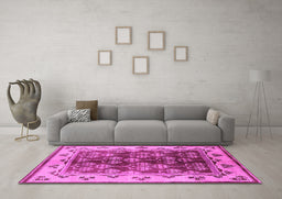 Machine Washable Oriental Pink Industrial Rug in a Living Room, wshurb546pnk