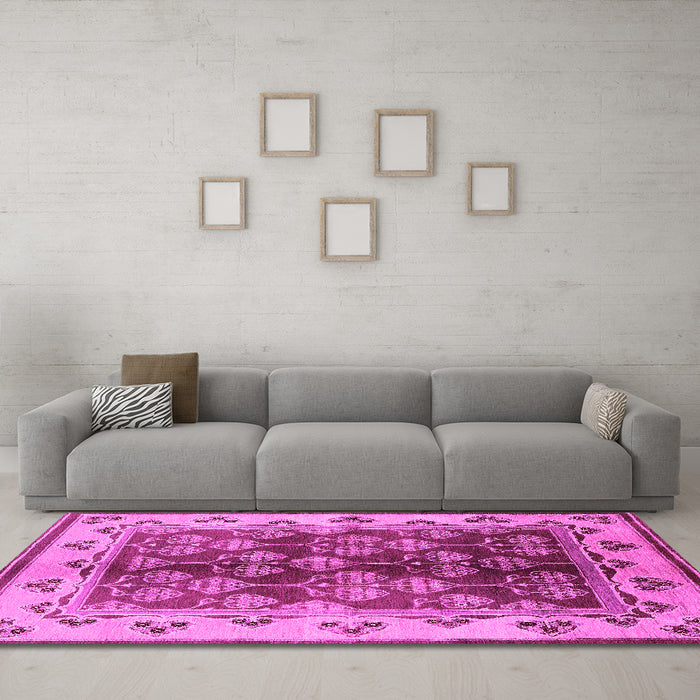 Machine Washable Oriental Pink Industrial Rug in a Living Room, wshurb546pnk