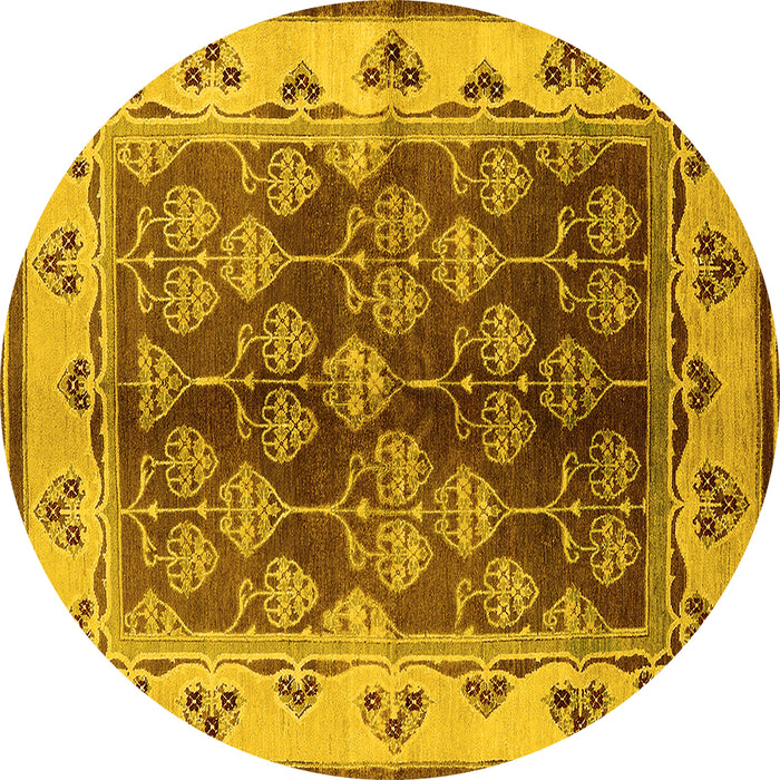 Round Machine Washable Oriental Yellow Industrial Rug, wshurb546yw