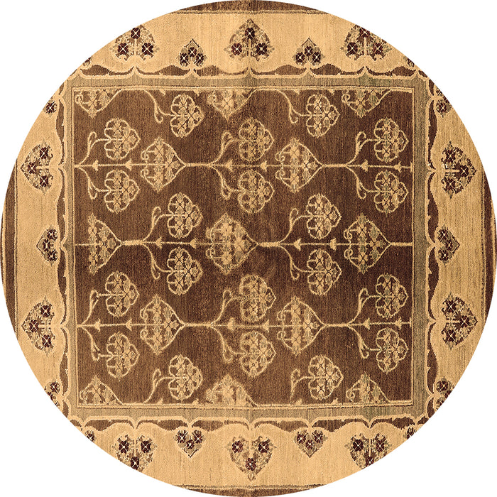 Round Machine Washable Oriental Brown Industrial Rug, wshurb546brn