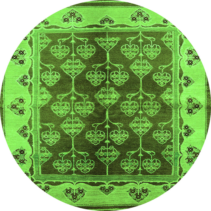 Round Machine Washable Oriental Green Industrial Area Rugs, wshurb546grn